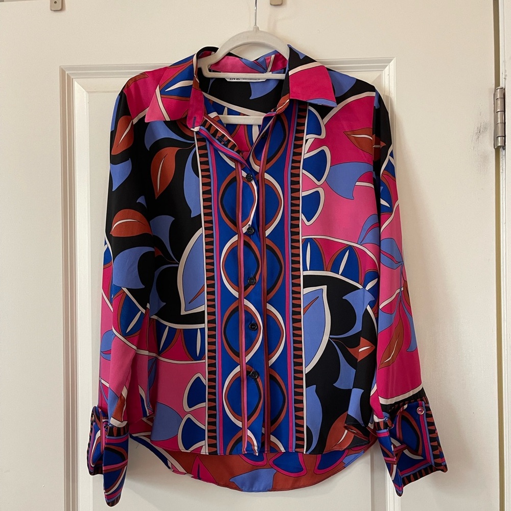 Zara Satin Effect Printed Basic Shirt